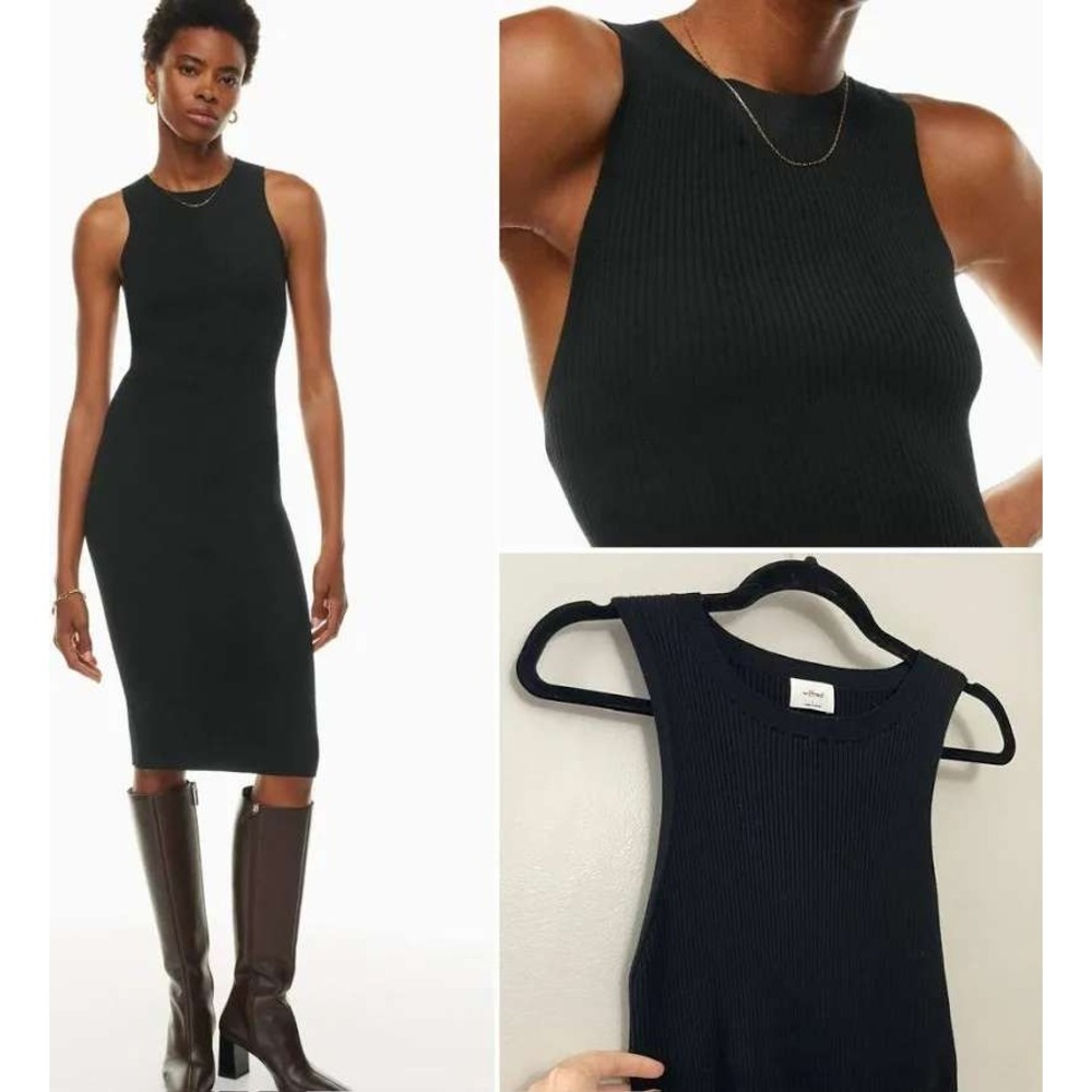 Wilfred Aritzia Moonstruck Black Ribbed Knit Sleeveless Midi Bodycon Revolve